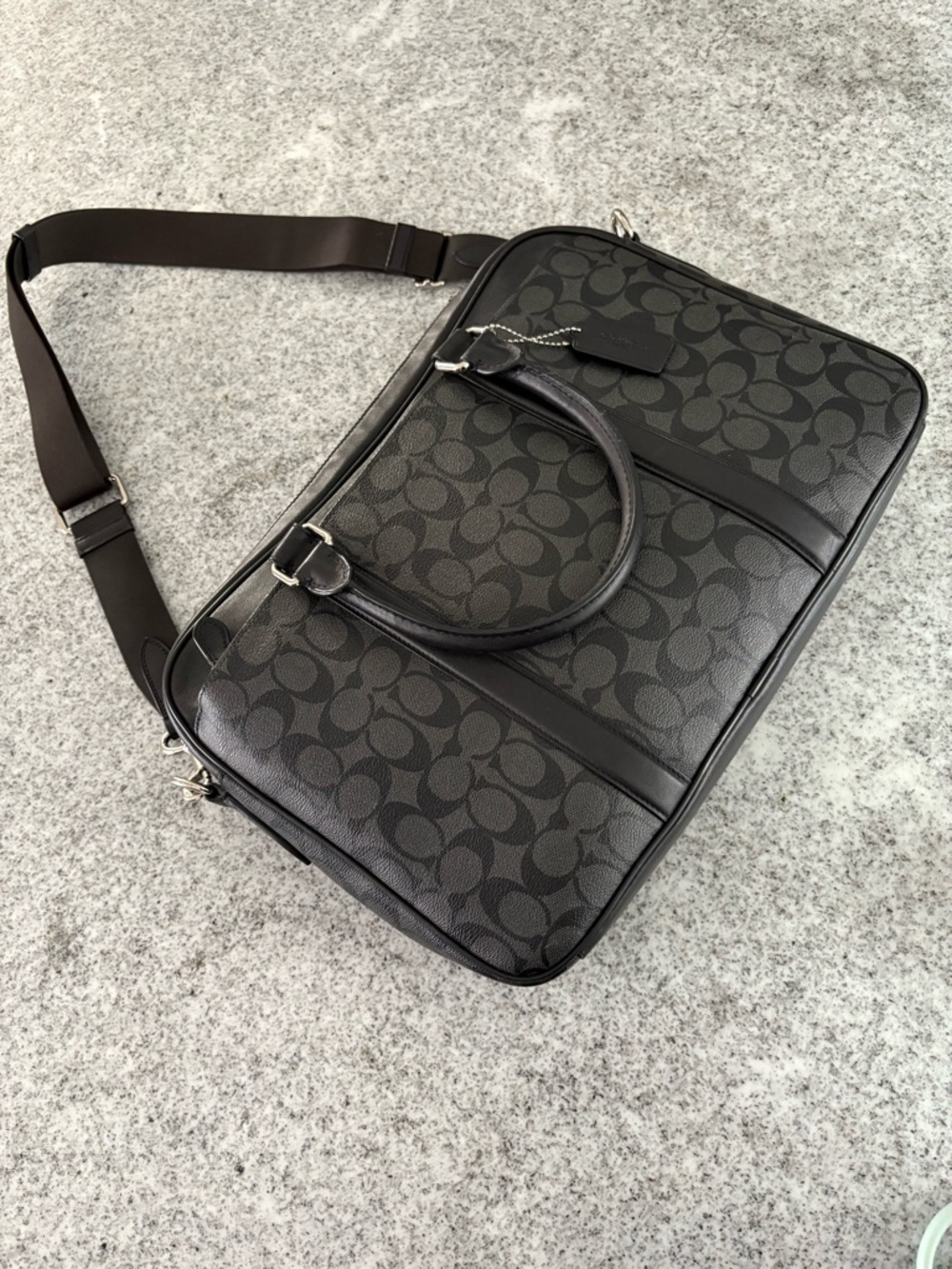 COACH Perry Slim briefcase in SIGNATURE charcoal black career messenger bag - Picture 3 of 16